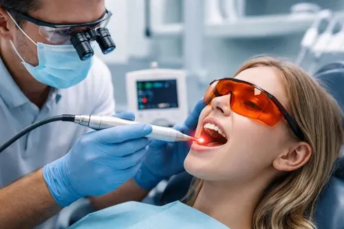 Dentist performing painless laser dental treatment in Hyderabad — Dr. Sri Sushma Dental Clinic Anandbagh